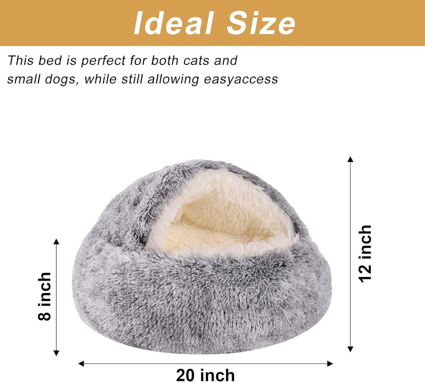 Dog Beds for Small Dogs, Cat Bed Cave, Washable Cute Cat Bed, Cozy Nook Pet Bed for Dogs or Cats, Anti-Slip Puppy Bed for Small Medium Pets (Grey, 20" X 20")