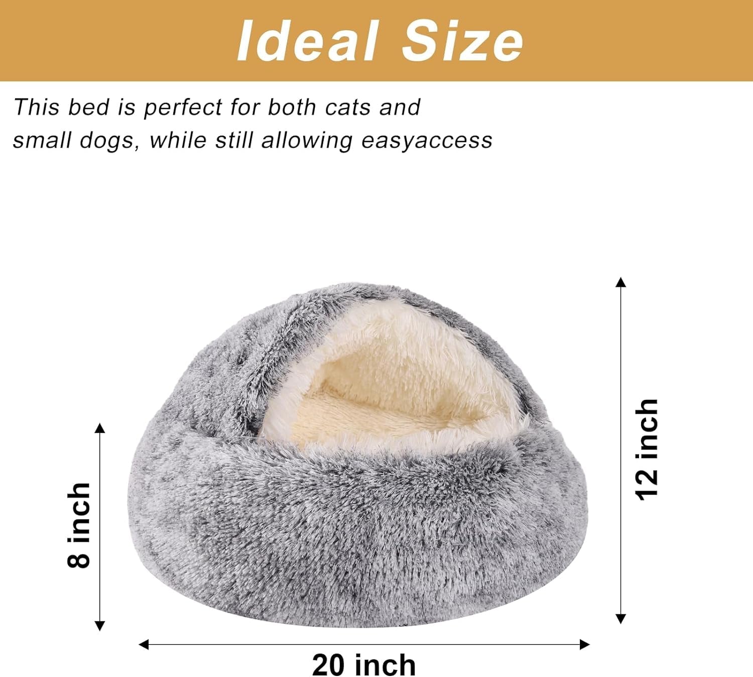 Dog Beds for Small Dogs, Cat Bed Cave, Washable Cute Cat Bed, Cozy Nook Pet Bed for Dogs or Cats, Anti-Slip Puppy Bed for Small Medium Pets (Grey, 20" X 20")