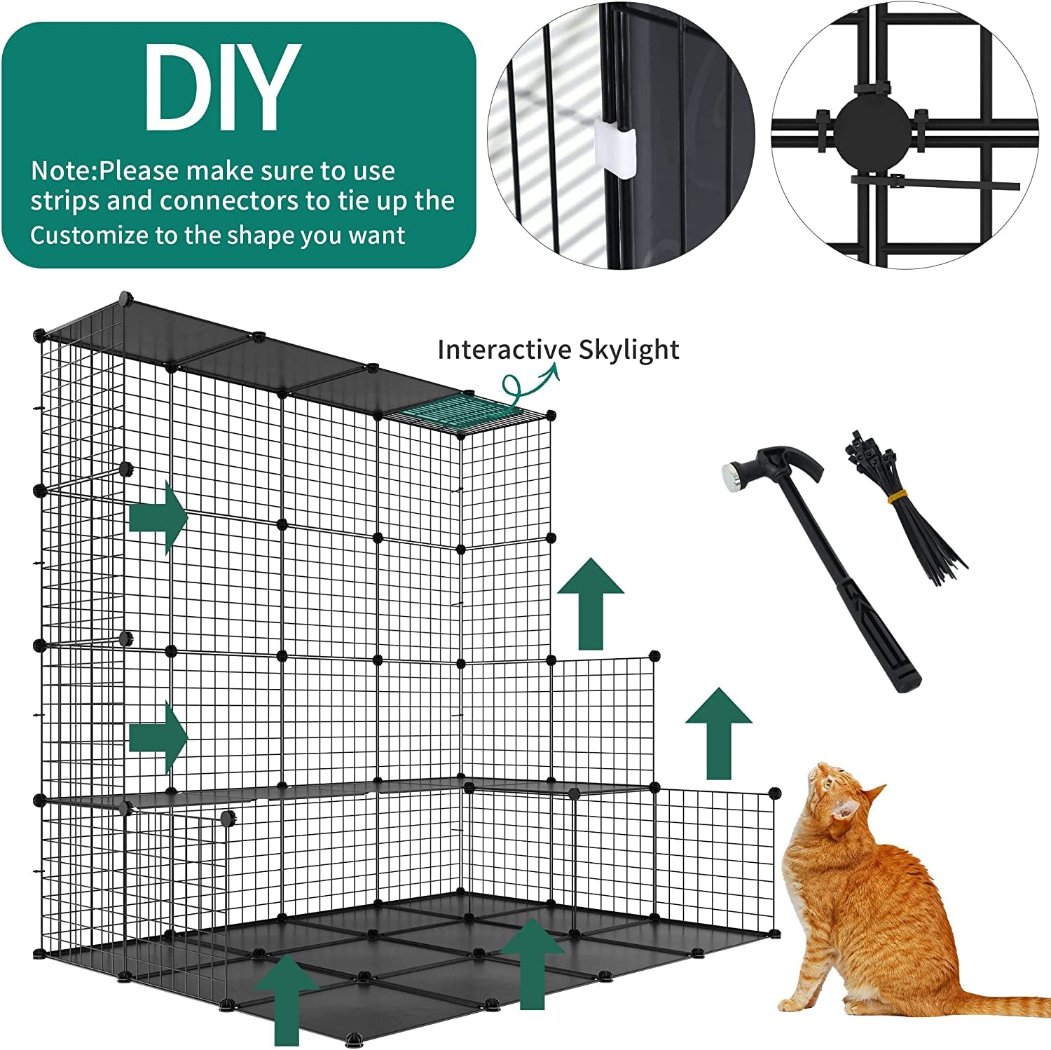 YITAHOME Large Cat Cage Indoor Enclosure Metal Wire 4-Tier Kennels DIY Cat Playpen Catio with Large Hammock for 1-3 Cats