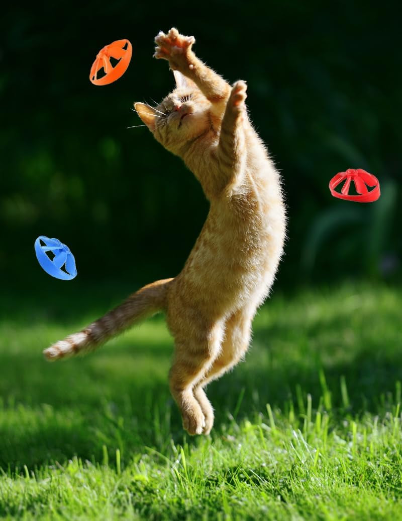 18 PCS Cat Fetch Toys Pet Interactive Toys, Cat Playing Tracking Interactive Toys with 5 Colors Flying Propellers for Kitten Cat Pet Chasing Training Hunting and Exercising