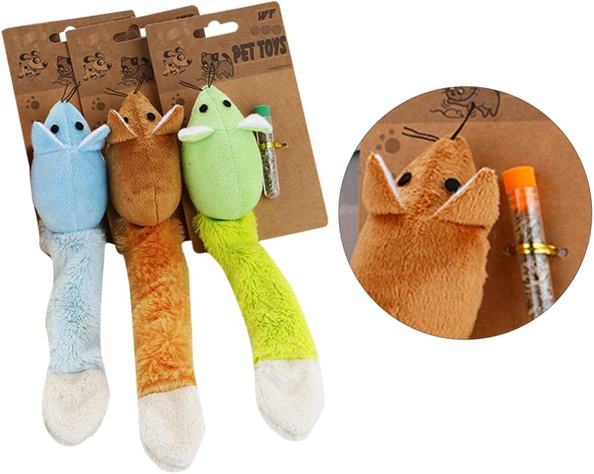 3Pcs Interactive for Cats Long Tail Cat Teaser Scrump Plush Themberchaud Plush Cat Plush Plush Mouse for Cat Vocalize Cat Mouse