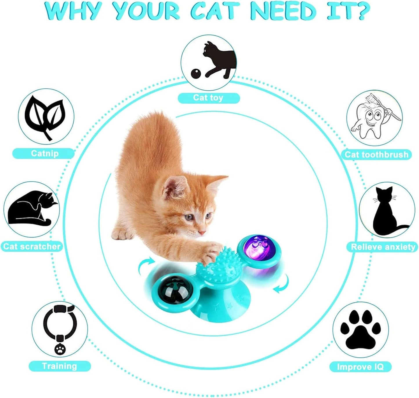 2Pcs a Set Windmill Cat Toys,Cat Chew Exercise, Interactive Cat Toys for Indoor Cats Funny Kitten Toys with LED Light Ball Suction Cup Wall Mount Cat Spinner with Rotatable Toy Ball for Cat