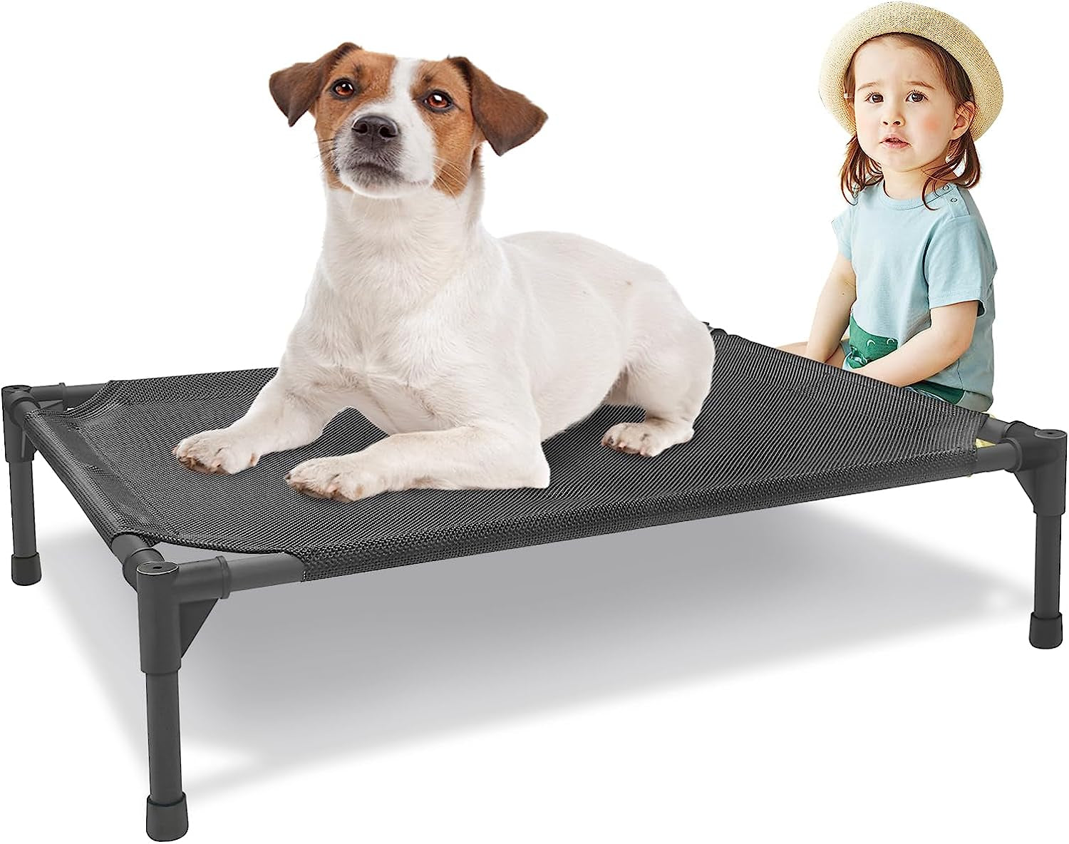 Elevated Outdoor Dog Bed Small 28X22X7In Raised Dog Bed Summer Waterproof Dog Cot Bed Breathable Teslin Mesh, Durable, Non-Slip, Portable Dog Camping Bed Maximum Weight Capacity 60 Lbs. Black