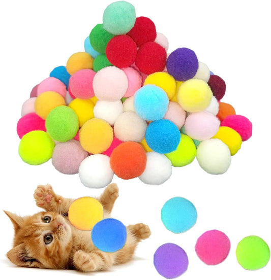 100 Pieces Cat Balls Cat Toys Cat Pom Pom Balls Cat Puff Balls Indoor Cats Interactive Play Ball for Cat Kittens Playing and Exercising, Assorted Color 1.2 Inches