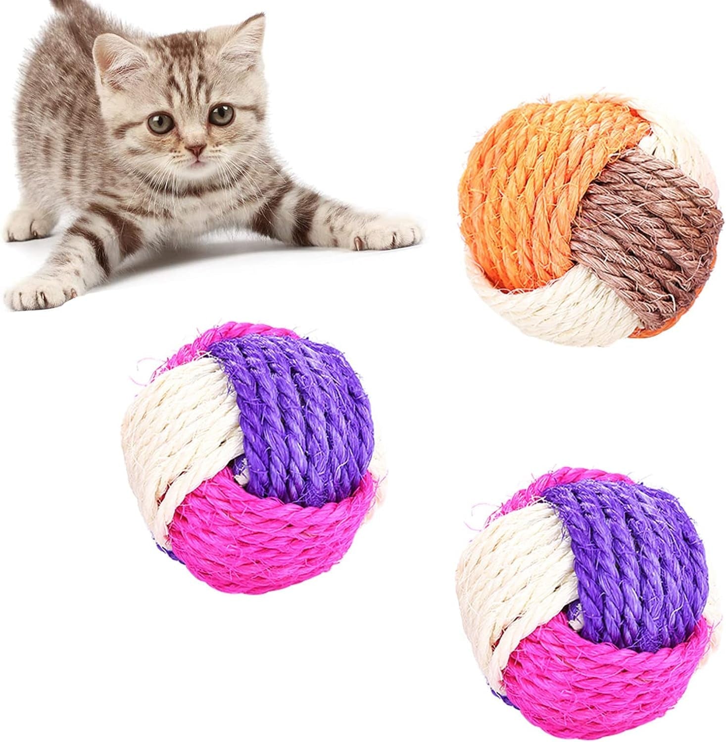 3Pcs Cat Braided Sword Balls/Toy Pet Scratching Balls/Animal Interactive Toy Balls/Interactive Cat Rolling Balls(Random Color)