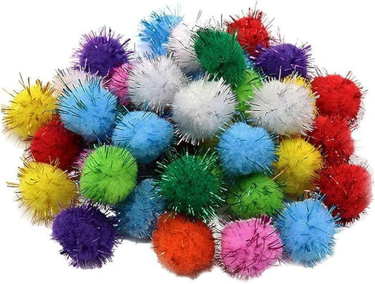 36 Piece Assorted Color Sparkle Balls Tinsel Pompoms Cat Toy Soft Balls for Cats