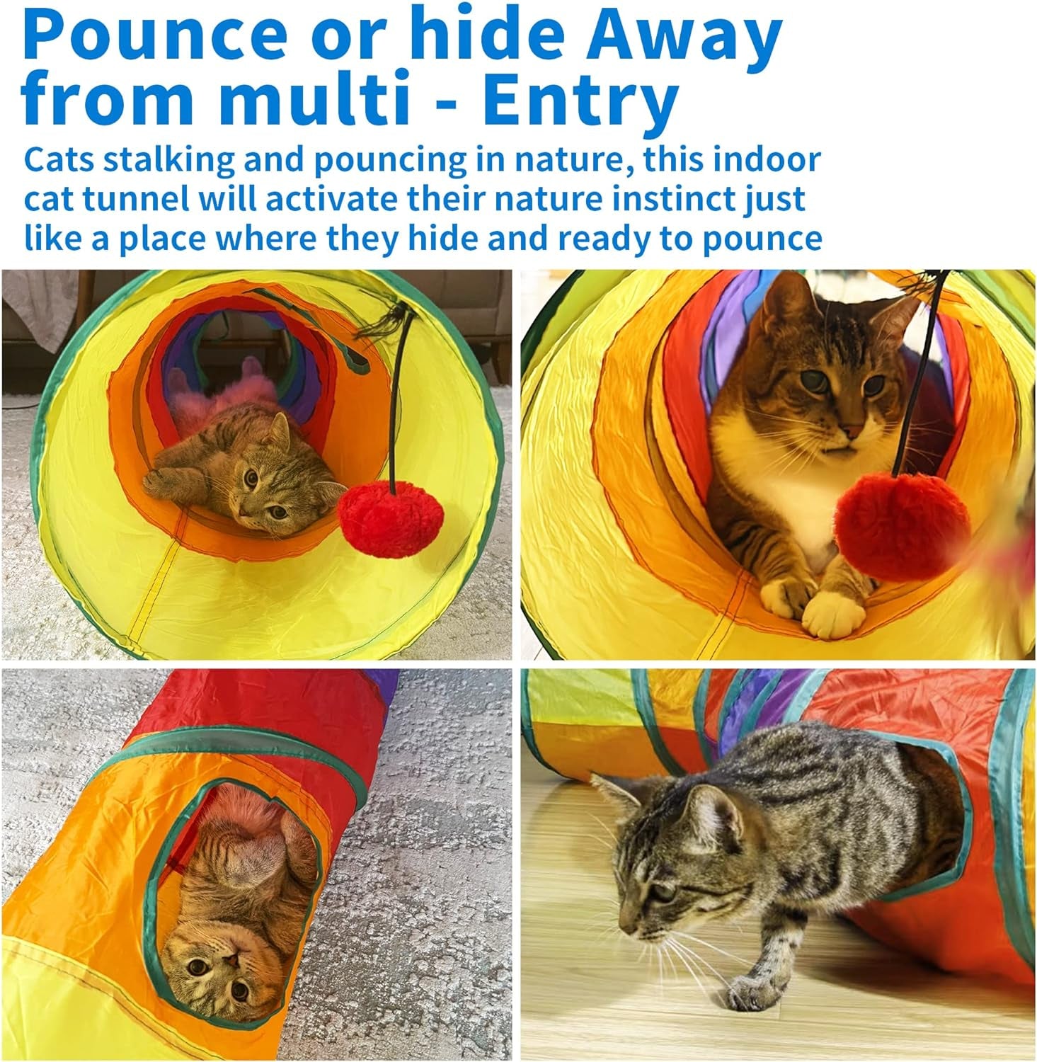 13Pcs Cat Tunnel with Feather Toy Set, 1Pc Premium Cat Wand Feather, 1Pc Cat Tunnel and 11 Pcs Cat Toys for Indoor Cat