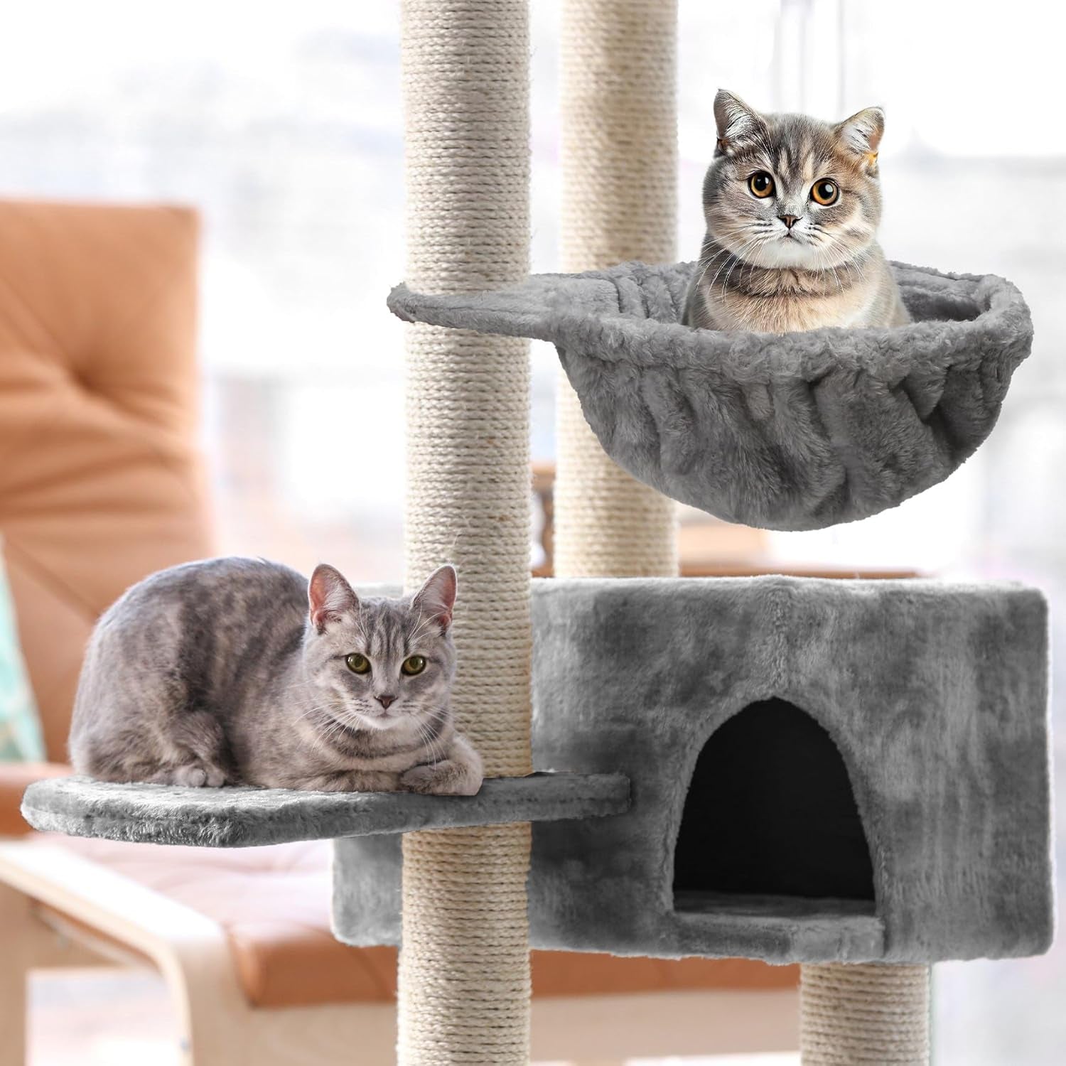 Large Cat Tree Hammock, Bed Attachments - a Cozy, Deep Basket Replacement Parts Accessory, Add-Ons Accessories in Queen Size Design for Cat Tower (Diameter: 12.4") (Lightgrey)