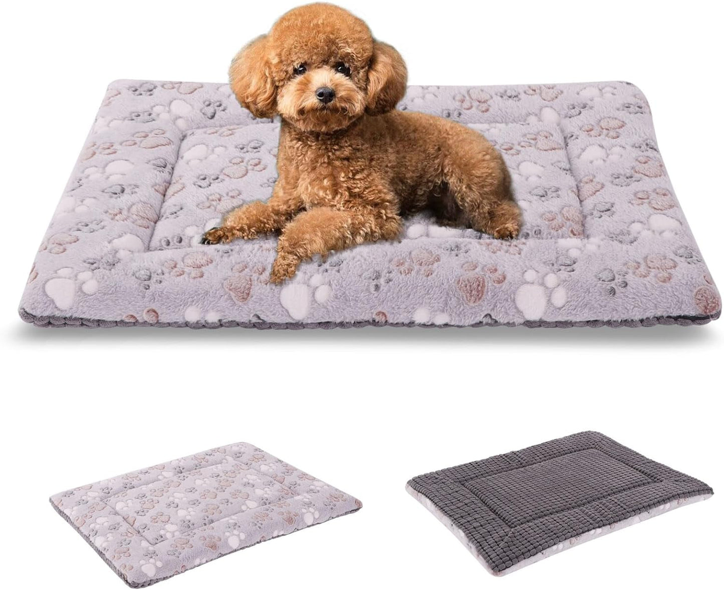 BVAGSS Dog Bed Mat,Reversible Dog Crate Pad, Memory Foam Dog Beds, Soft Warm Pet Cushion for Small Medium Dogs, Washable Pet Sleeping Mattress Kennel Bed Pad XH079 (24''X18''X1.6'',Light Grey)