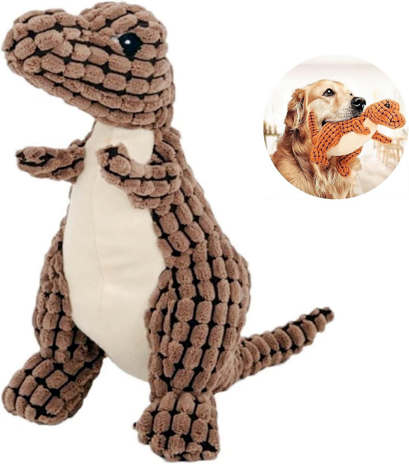 2024 New Indestructible Robust Dino, Plush Dog Toy, Indestructible Squeaky Toys for Dogs, Durable Dog Toys for Aggressive Chewers, Chew Toys for Dogs, Interactive Dog Toys for Boredom (A-Orange)