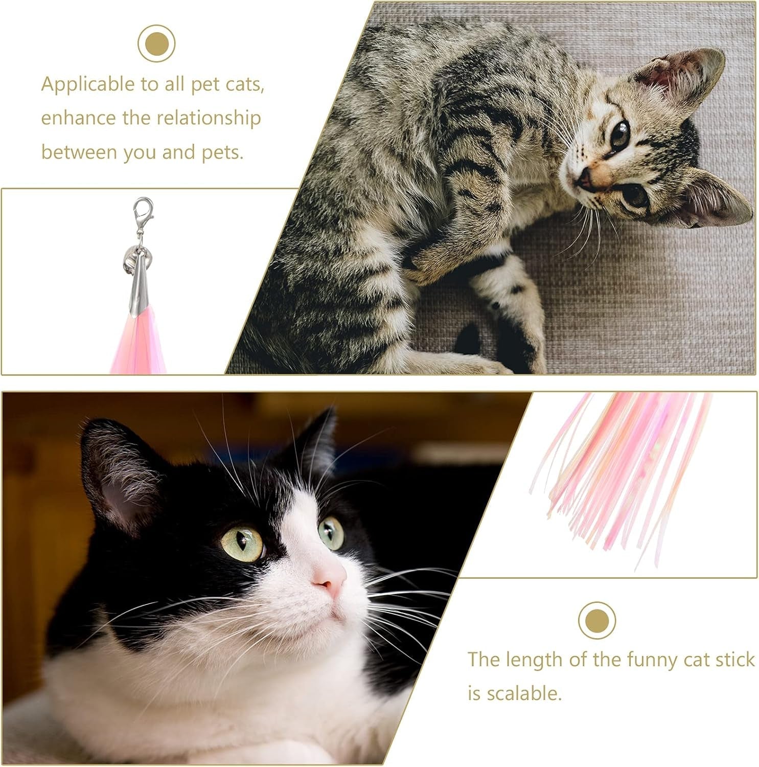 3Pcs Pet Cat Toys Funny Cat Teasing Stick Tassel Replacement Heads with Bell- Dog Toy