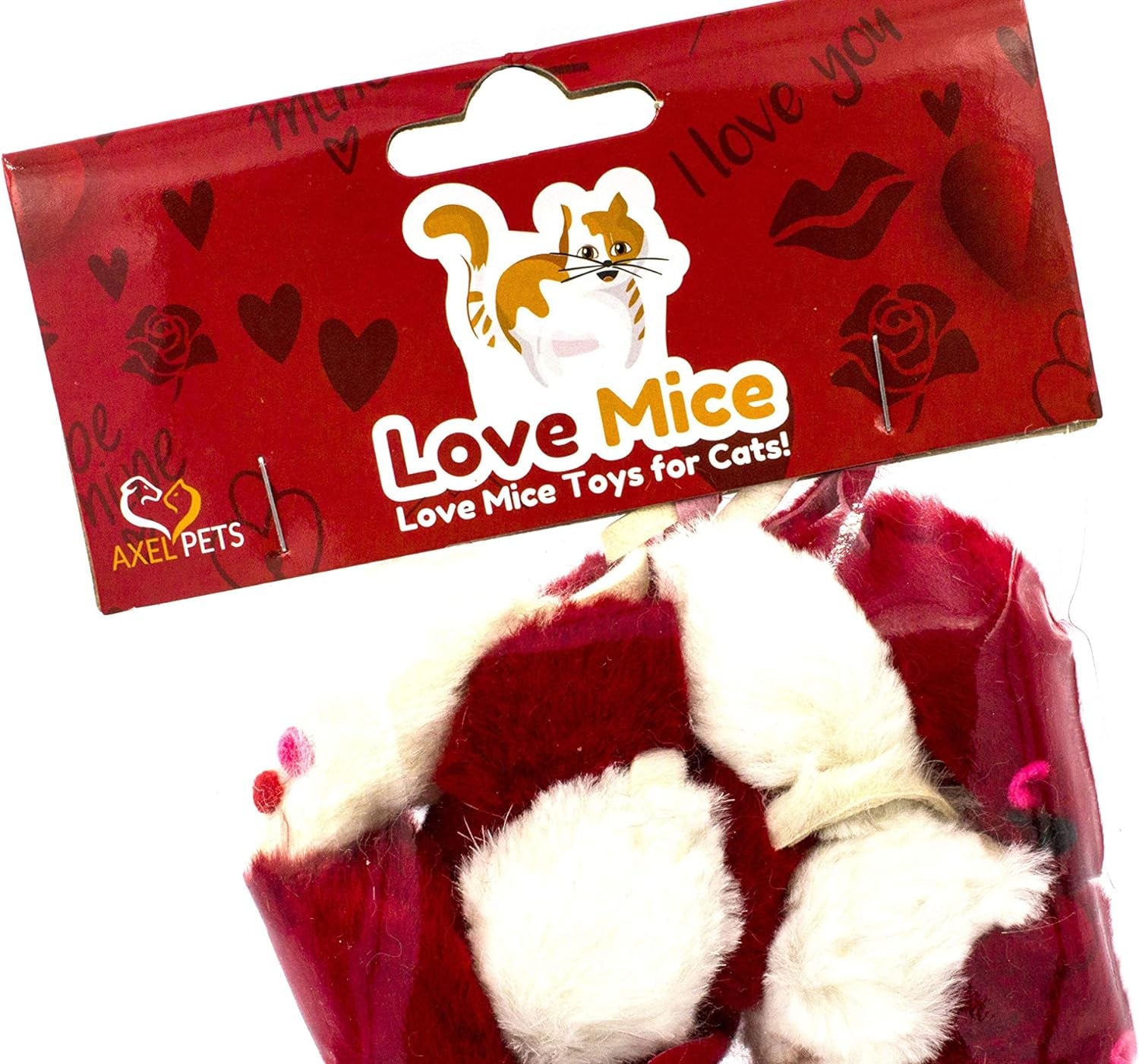 20 I Love You Romantic Cat Mice Toys with Catnip and Rattle Sound Made of Real Rabbit Fur Interactive Catch Play Mouse Toy for Cat, for St Valentine'S Day, Anniversary, New Year