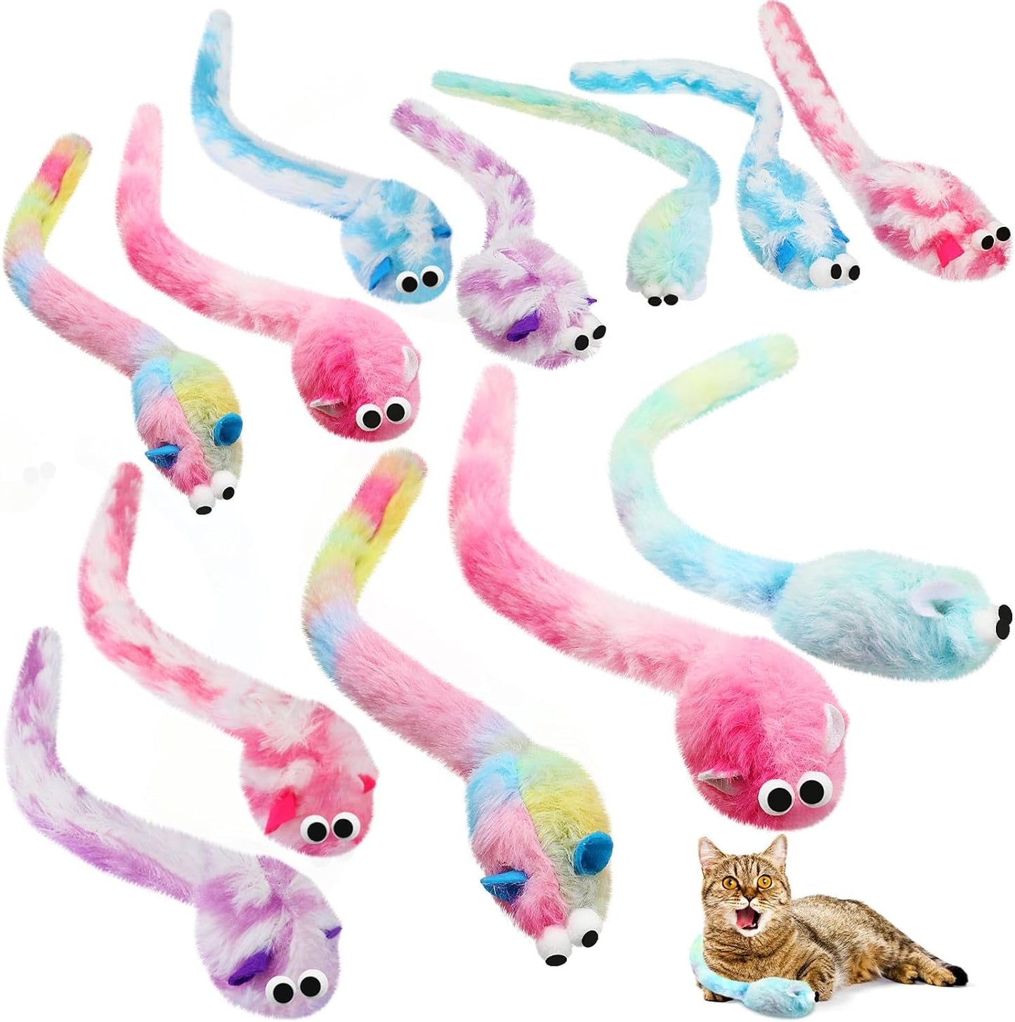 12 Packs 11 Inch Long Soft Plush Cat Toys Mice with Catnip Multicolored Interactive Catnip Cat Toy Catnip Plush Toys Interactive Chew Toys for Indoor Cats