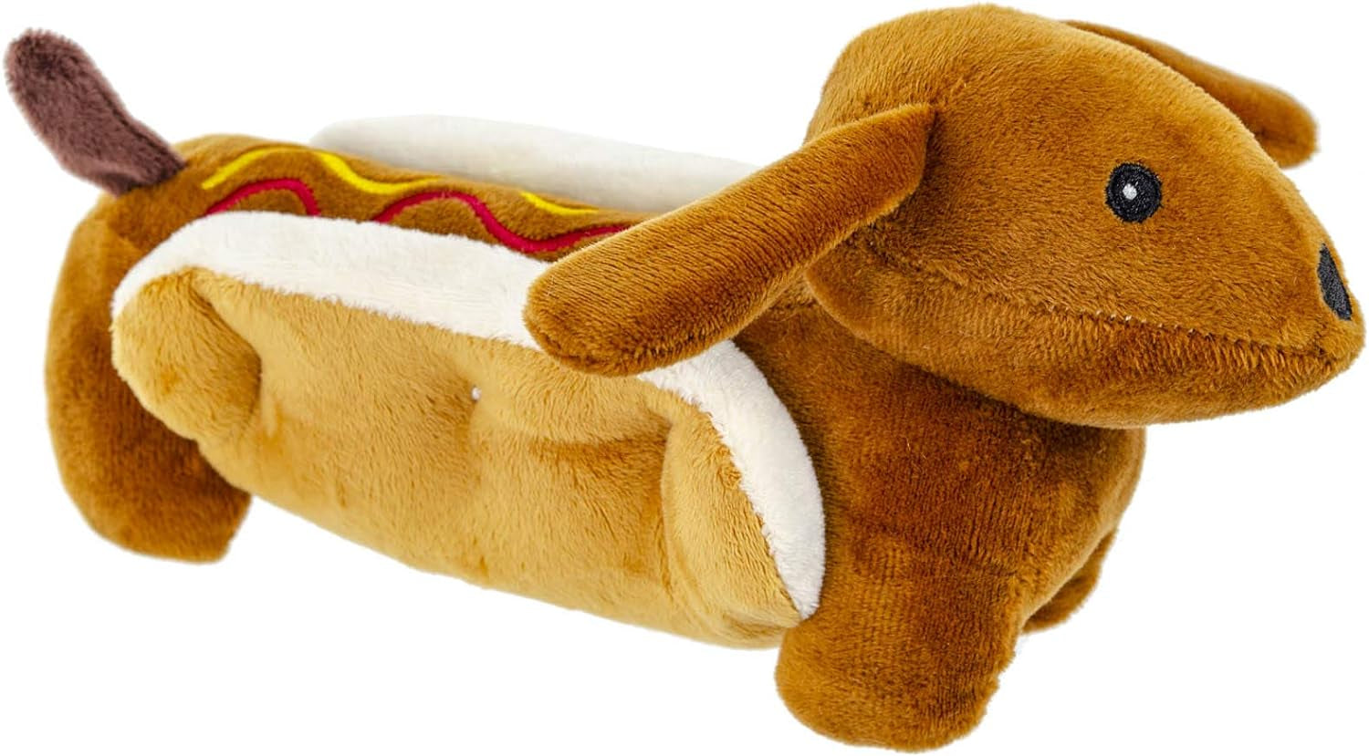 10 Inch Plush Pet Toy Dog in a Bun Hotdog with Squeaker