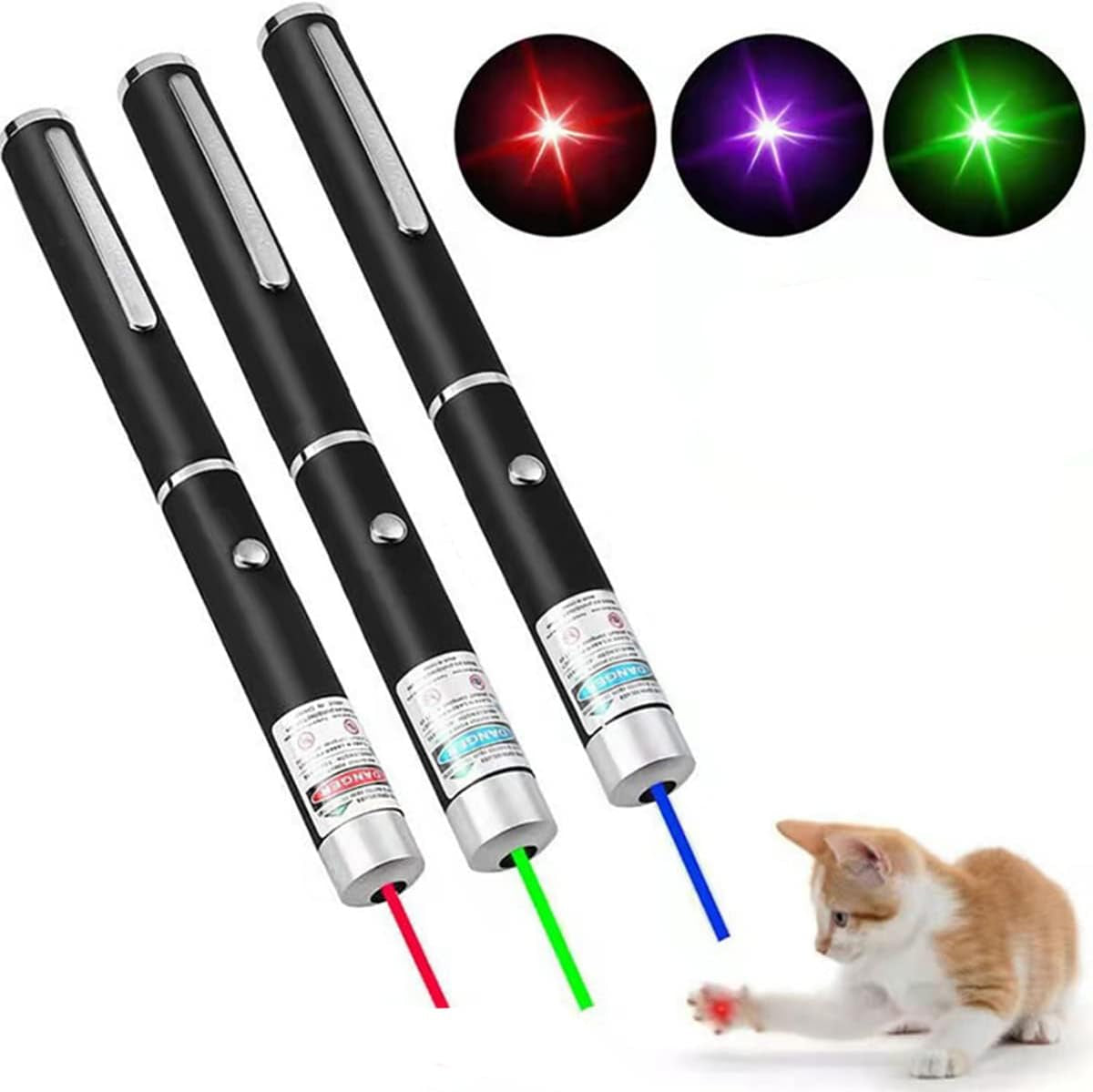 3Pcs Cats Toys Lazer Pointer USB Rechargeable Green Red Blue Light Lazer Presentation Remotes for Indoor Classroom Interactive Teaching (Mixed Color, USB 3 Pack)