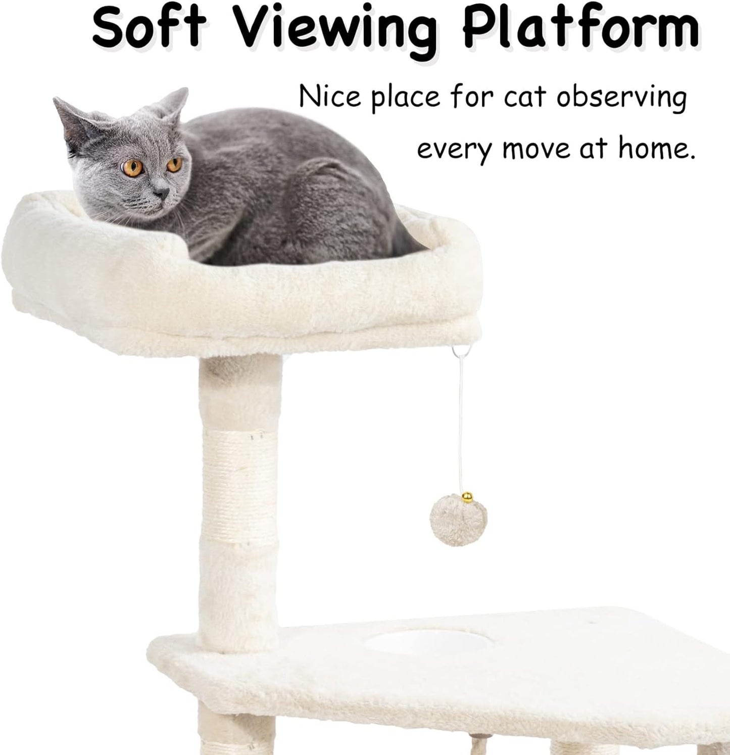 Hawsaiy Multi Level 51 Inch Cat Tree Tower for Indoor Cat with Cat Condo, Scratching Sisal Posts,Hammock, Ladder and Feeding Bowl Beige