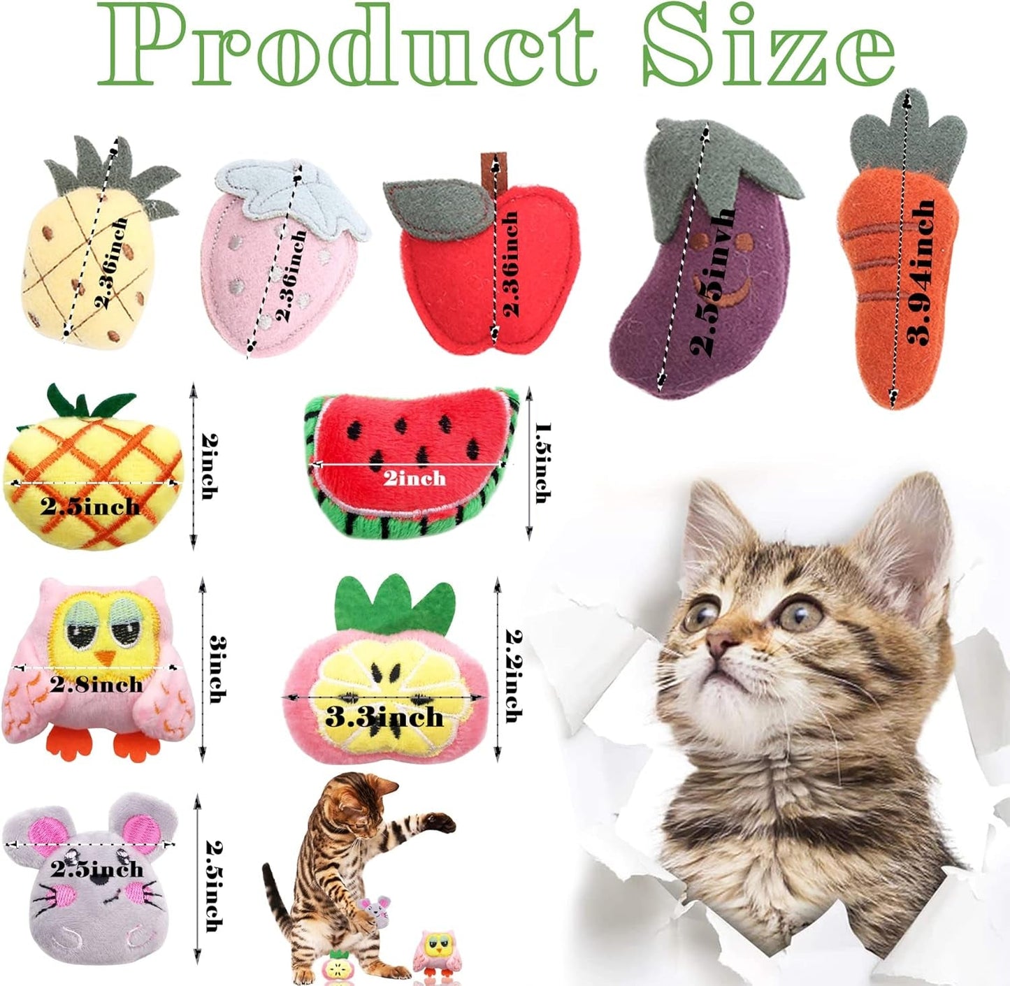 10Pcs Cat Catnip Toys for Indoor Cats Fruits and Vegetables Toy for Cat Lovers Gifts Resistant Kitty Interactive Chew Bite Kick Toys Supplies Soft Plush Kittens Toys Set