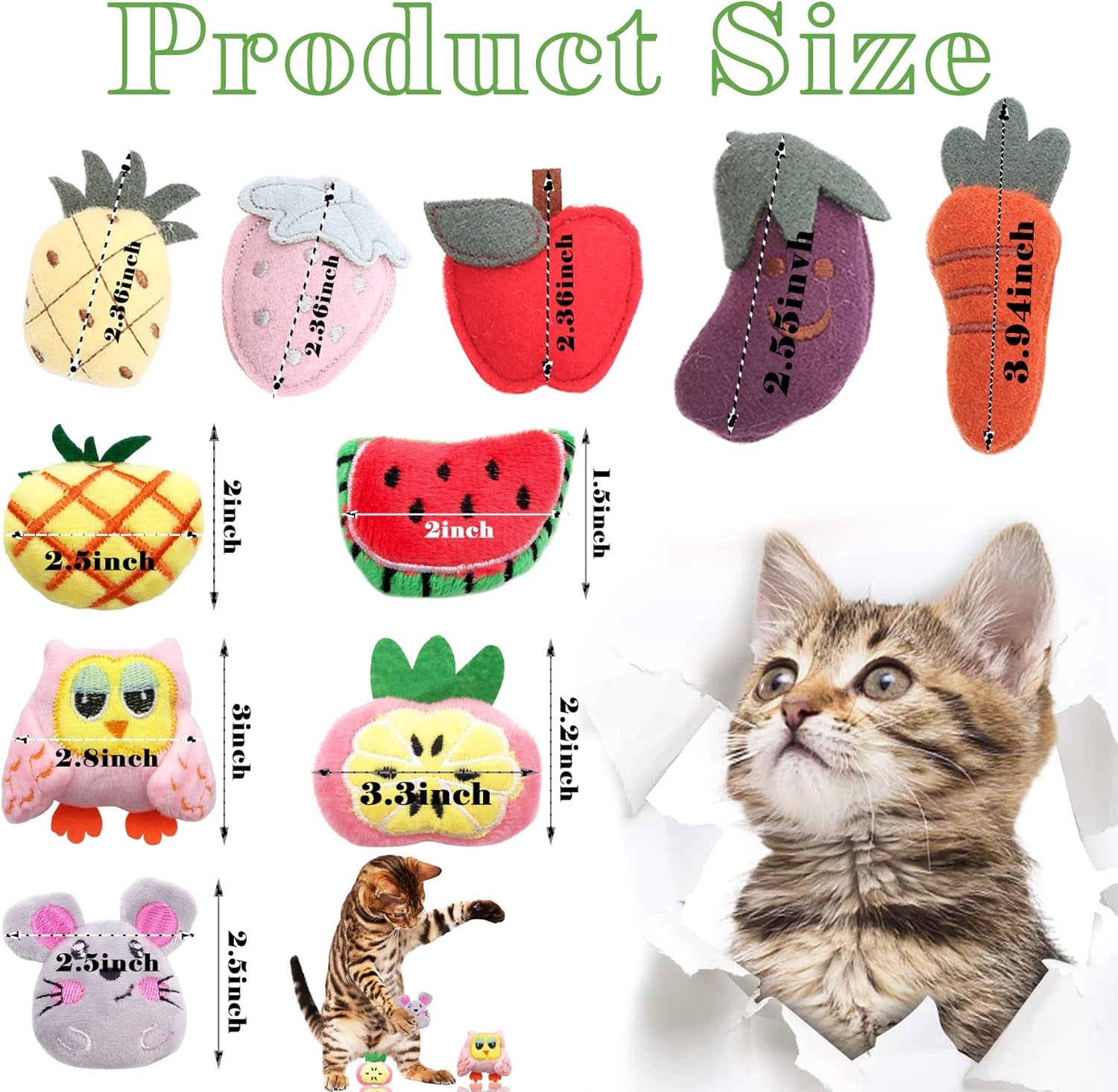 10Pcs Cat Catnip Toys for Indoor Cats Fruits and Vegetables Toy for Cat Lovers Gifts Resistant Kitty Interactive Chew Bite Kick Toys Supplies Soft Plush Kittens Toys Set