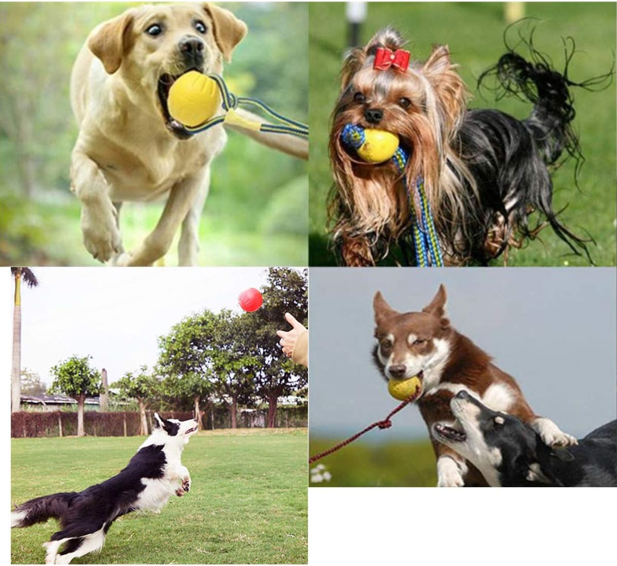 2Pcs Diameter 3.54Inch Large Dog Rope Ball, EVA Rubber Ball on a Rope Dog Toy Can Floats in Water, for Interactive Pet Chewing Training Working Dog Rope Ball Toy, Tugging Ball Toys(Yellow)