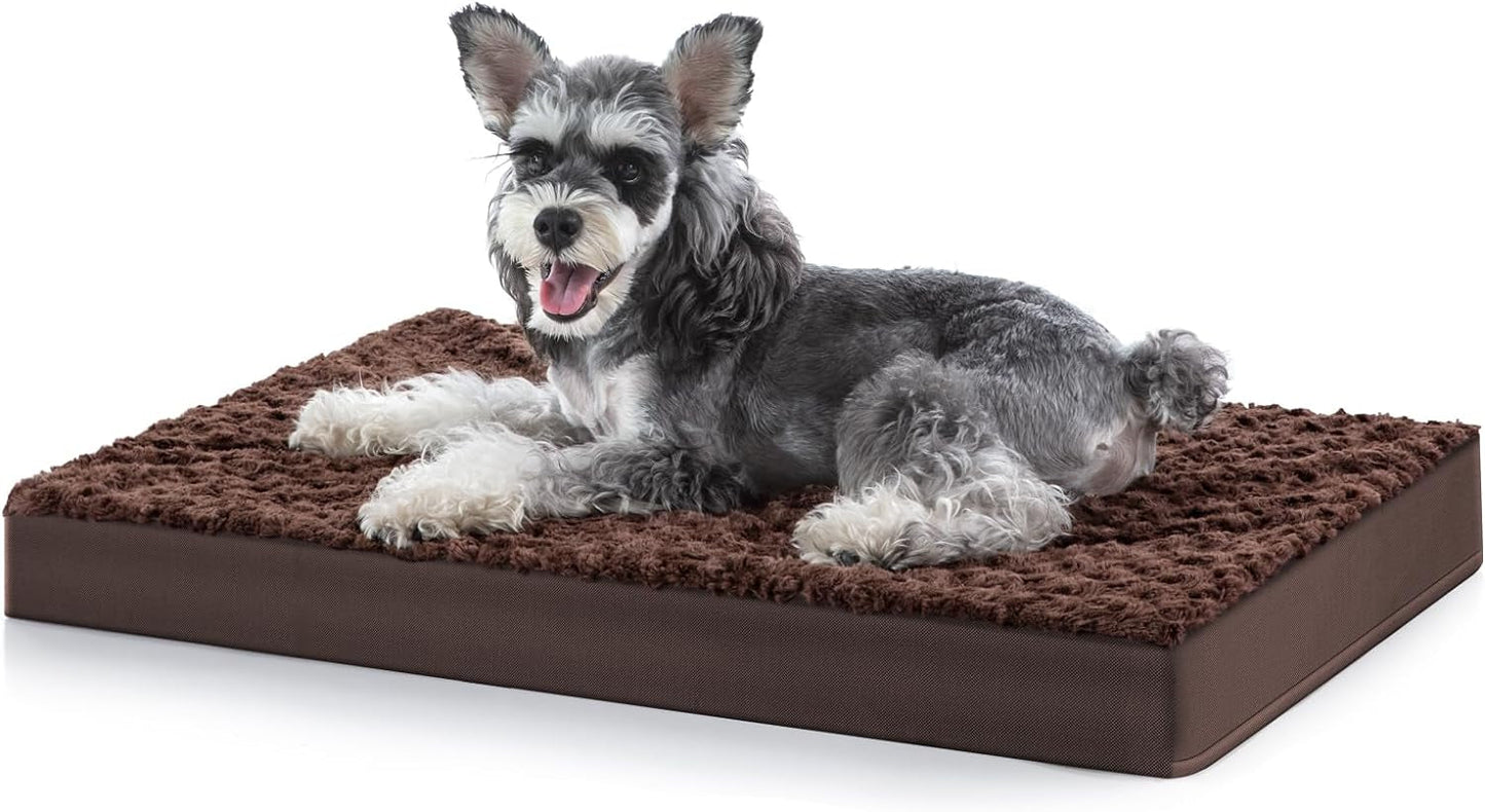 JOEJOY Orthopedic Dog Bed for Extra Large Medium Dogs, Big Egg-Crate Foam Dog Bed with Removable Waterproof Cover, Soft Rose Plush Pet Bed Mat with Non-Slip Bottom, Machine Washable (36"X27"X3")