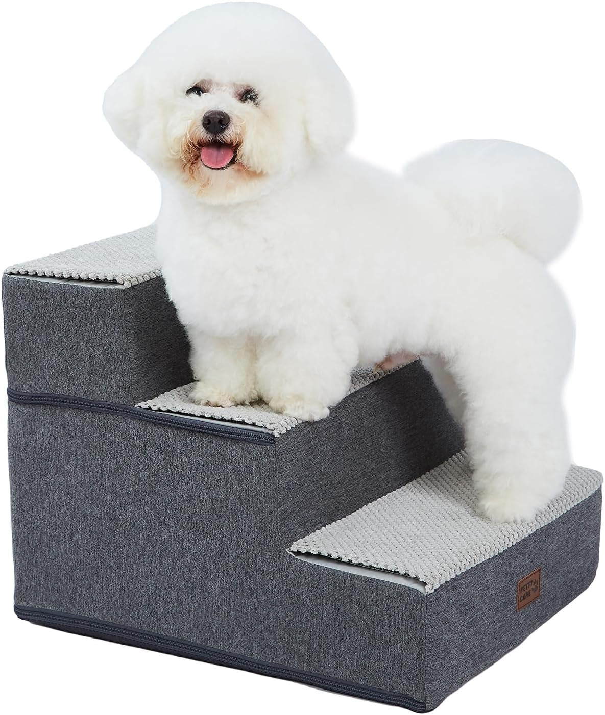 Dog Stairs for Small Dogs - Foam Pet Steps for High Beds and Couch, Non-Slip Folding Dog Steps Portable Pet Stairs for Large Dog and Cats,4 Step, Grey