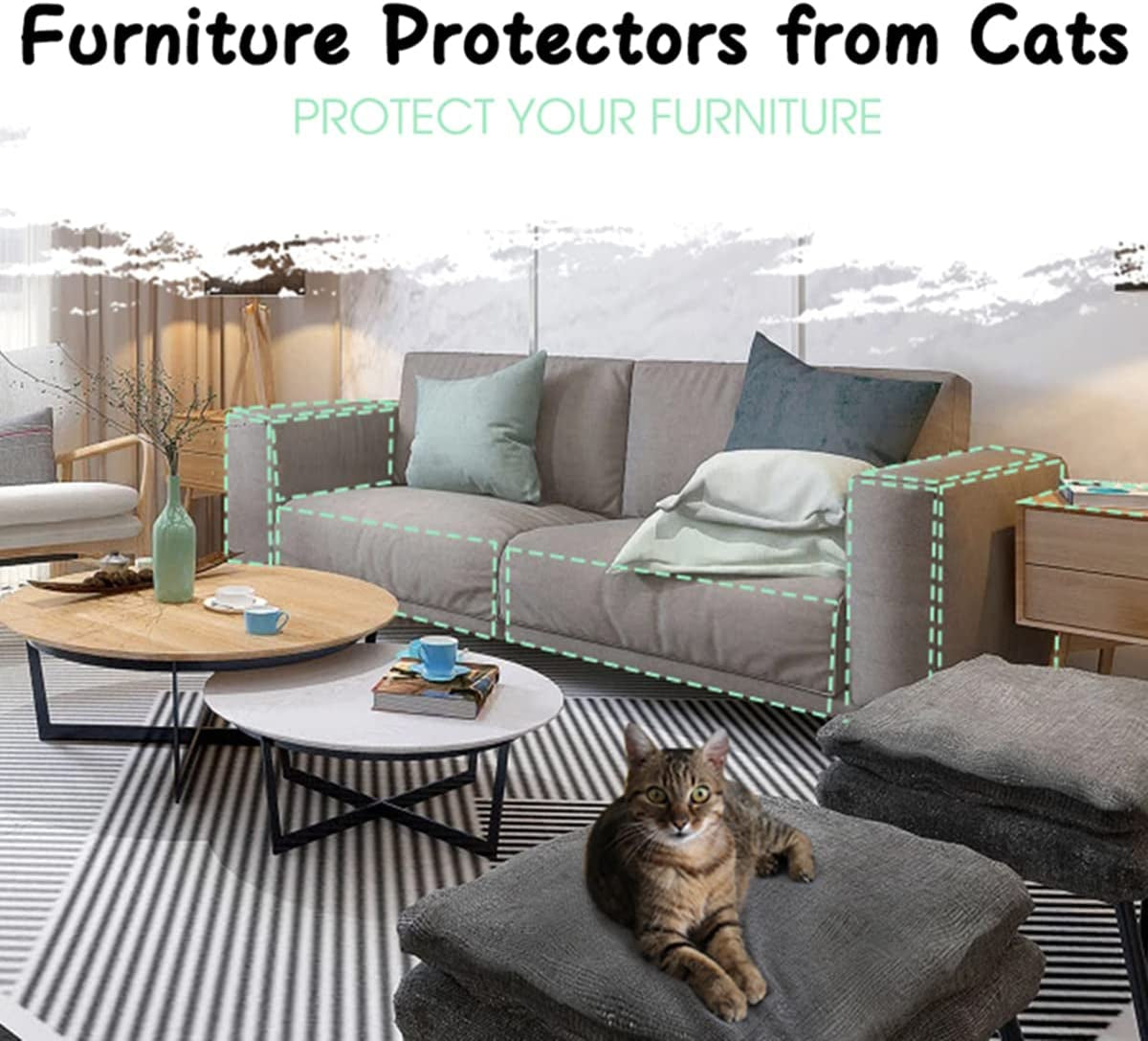 10 Pcs Extra Large Furniture Protectors from Cats, 5Pcs 17" X12” & 5Pcs 17"X10" Cat Scratch Deterrent Sheet, Double-Sided Training Tape, Cat Scratch Couch Protector