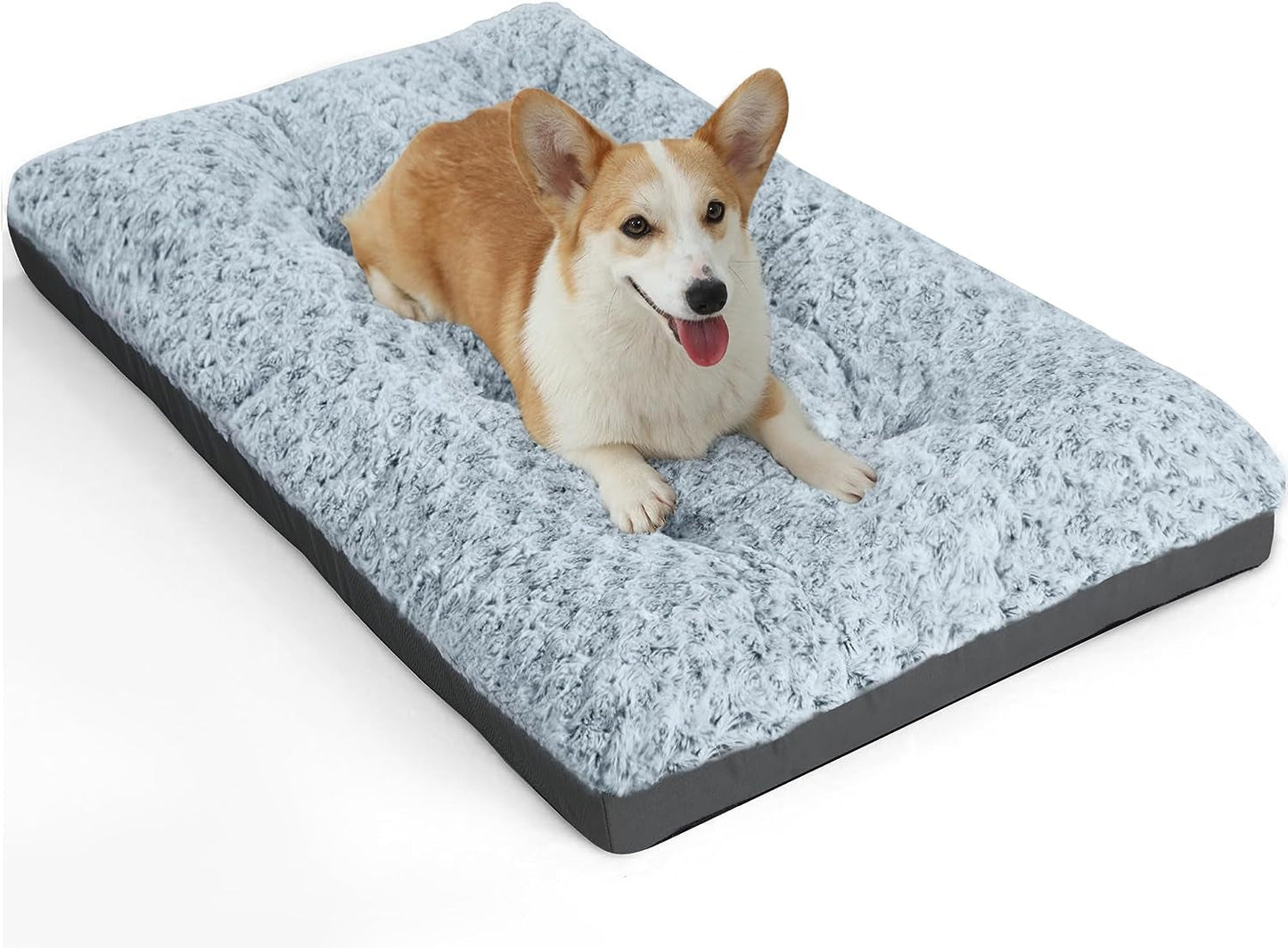 Deluxe Washable Dog Bed for Large Dogs Dog Crate Mat 36 Inch Comfy Fluffy Kennel Pad Anti-Slip for Dogs up to 70 Lbs, 36" X 23", Grey