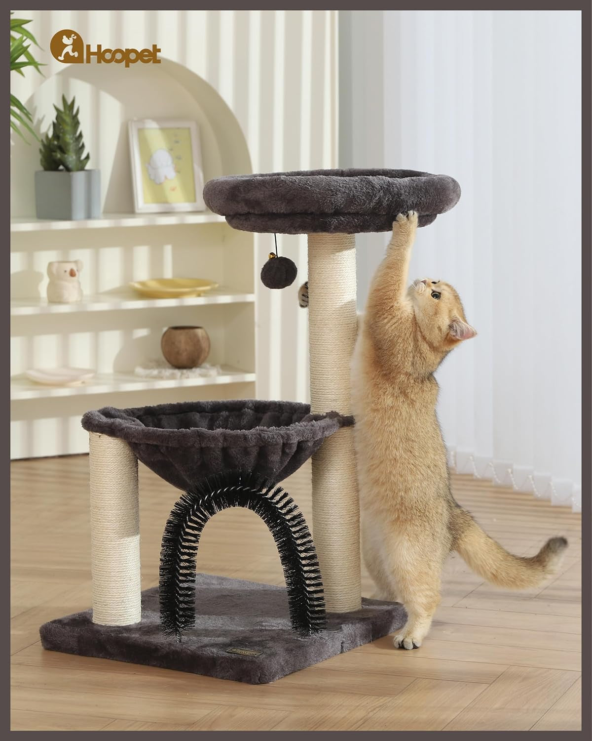 HOOPET Cat Tree,27.8 INCHES Tower for Indoor Cats, Multi-Level Cat Tree with Scratching Posts Plush Basket & Perch Play Rest, Activity Dangling Ball Kittens/Small Cats