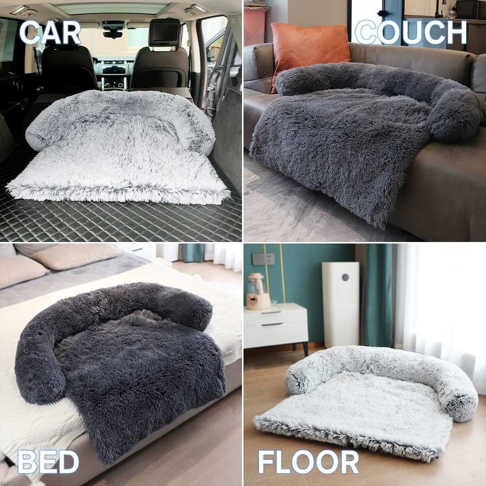 Calming Dog Bed Soft Fluffy Plush Dog Mat for Sofa Couch Pet Furniture Protector with Washable Cover for Large Medium Small Dogs Cats Puppy Thick Blanket Cushion Kennel with Nonskid Bottom