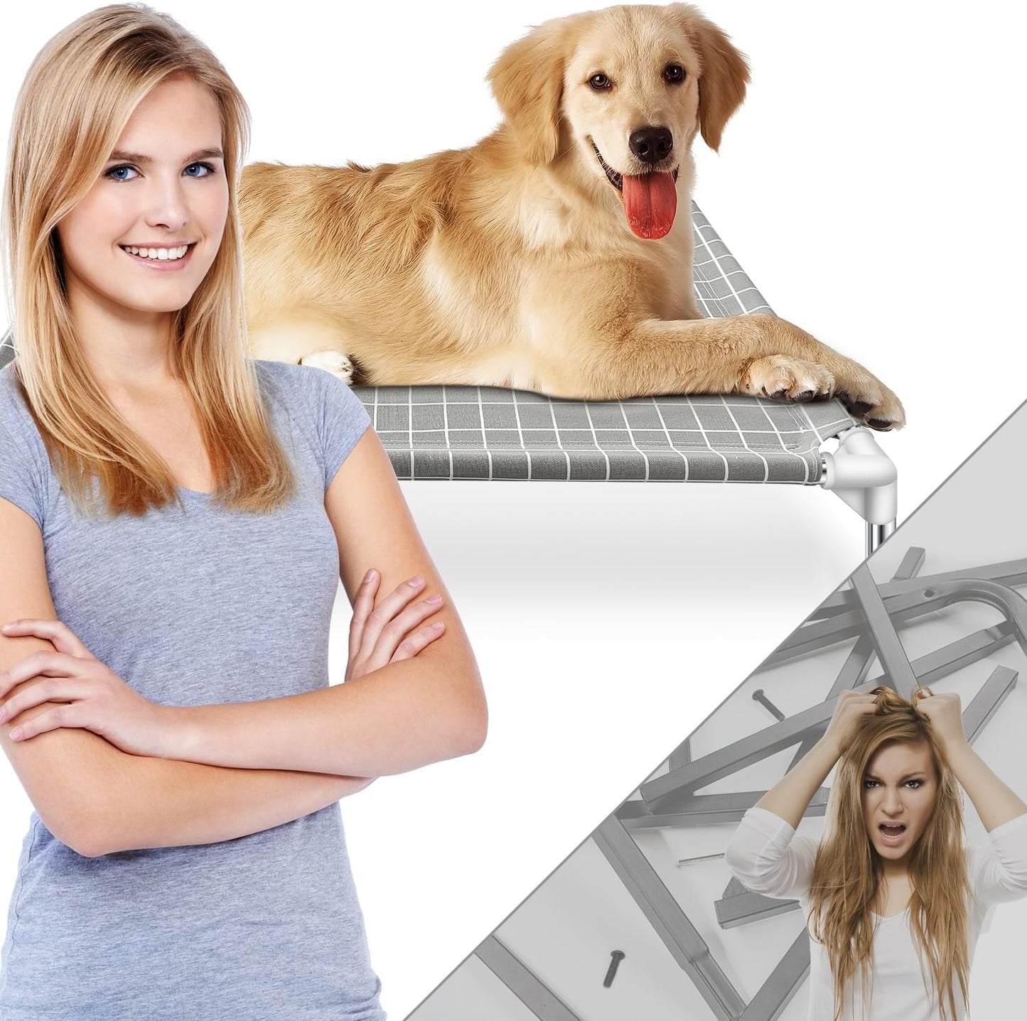 Elevated Dog Bed Pet Cot - Dog Cots Beds for Large Dogs | Detachable Raised Cat Dog Pet Bed for Large Dogs