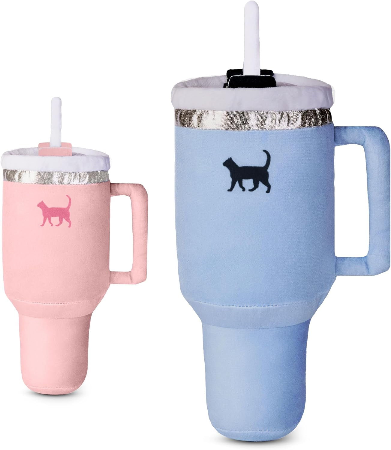 Kitty Kollection | Plush Kitty Cup Tumbler Catnip Toy with Crinkle Paper – Trendy, Cute, Funny Parody Cat Toy (Chambray Blue)