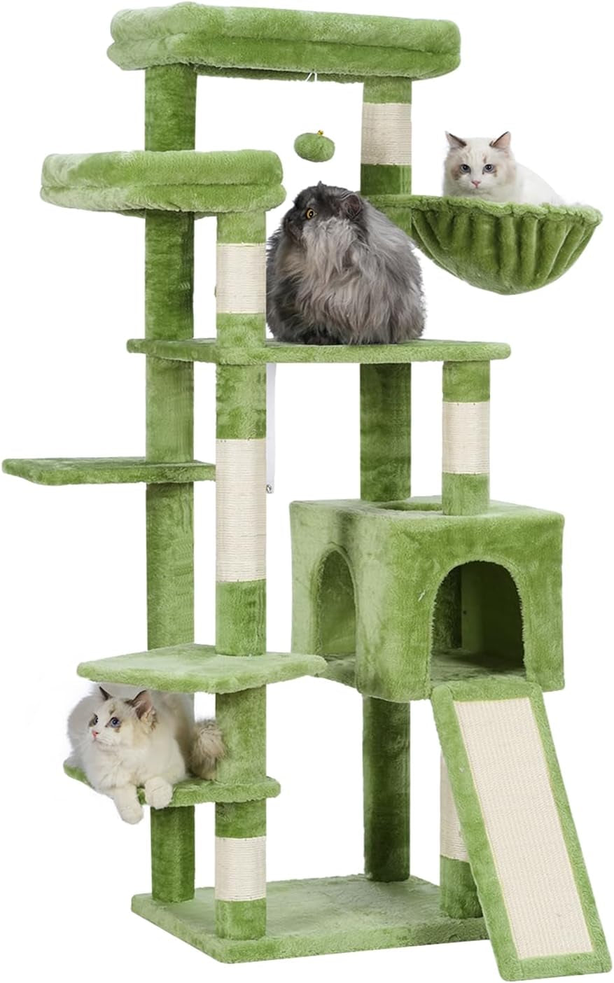 Hey-Brother Cat Tree for Indoor Cats, 62.6" Cat Tower with Scratching Post, Cat Condo with Two Large Platforms, Hammock, Big Scratcher, Smoky Gray MPJ029G