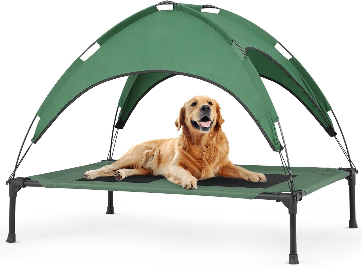 Magshion Elevated Dog Bed with Canopy Raised Indoor/Outdoor Cooling Breathable Mesh Pet Cot Bed for Small Dogs and Cats, Green