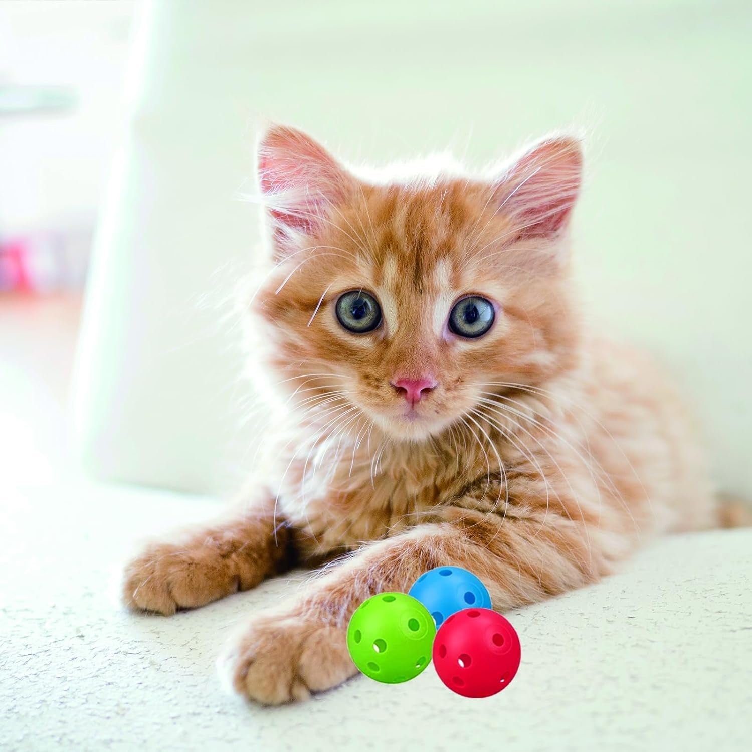 12PCS Value Pack Plastic Ball Cat Toys Balls without Bells for Indoor Kitten, Gifts for Cats（26 Holes, 42Mm