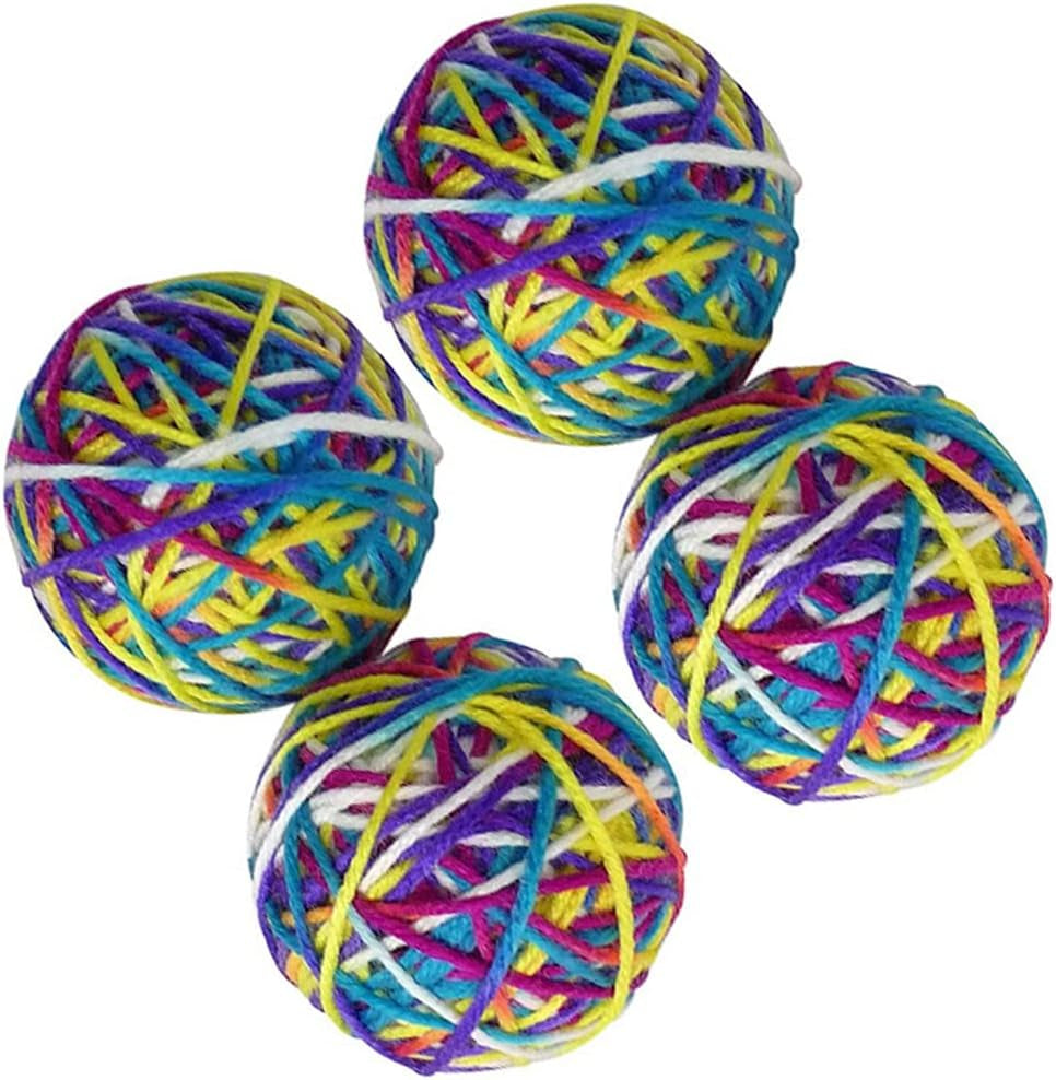 4 Pc Yarn Ball Bells Cat Toys Kitten Puppy Chase round Play Rattle Colorful 4"