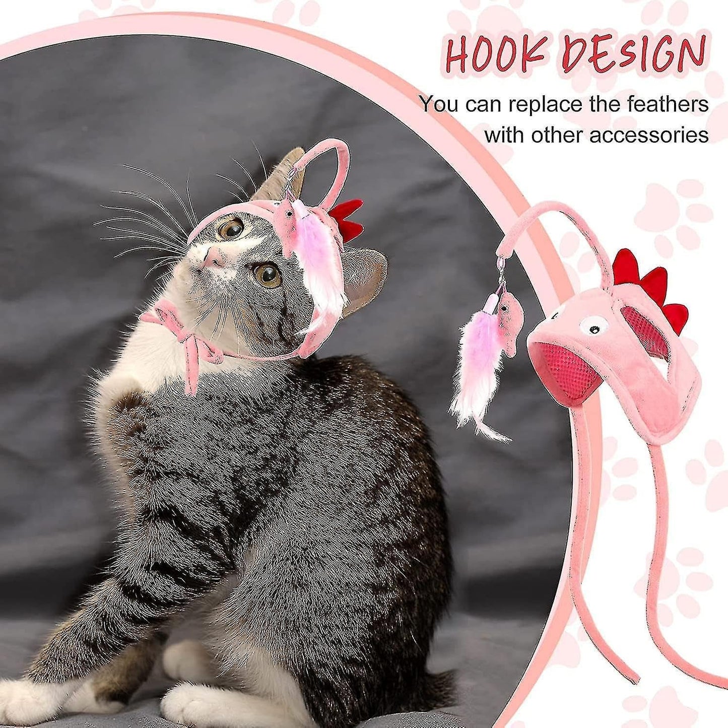 2PCS Head Mounted Cat Toy, Cat Feather Toy, Interactive Hanging Cat Hat Feather Toy with Hook Design for Indoor Kitten Cats