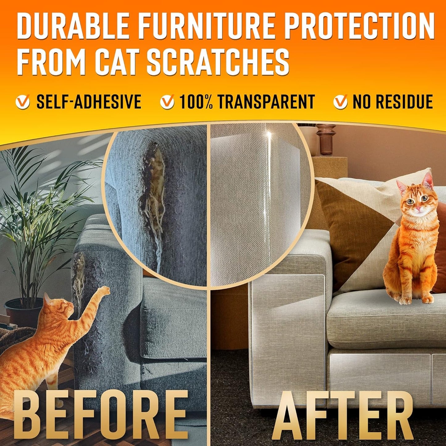 Heavy Duty Cat Scratch Deterrent Furniture Protectors for Sofa, Doors, Clear Couch Protectors from Cats Scratching, anti Cat Scratch Tape Guards (Transparent, 10 Sheets 17X12)