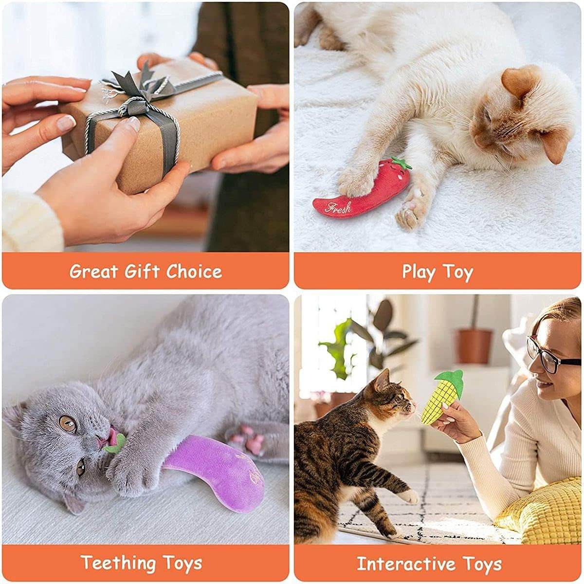 1/5Pcs Catnip Toys for Indoor Cats Interactive, Funny Kitten Toy Cat Chew Toy, Gift for Cat Lovers, 5 Different Cute Vegetable Shapes Design(Carrot)