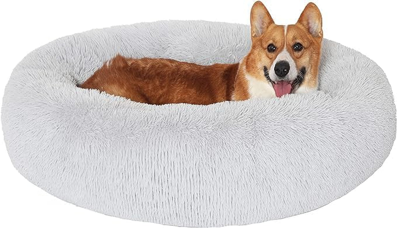 JOLLYVOGUE Calming Donut Dog Bed & Cat Bed, Anti-Anxiety Washable round Bed, Fluffy Dog Cuddler Bed, Cozy Dog Cat Cushion Bed for Small Puppy (20")