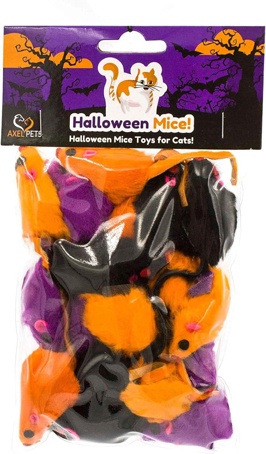 20 Halloween Colorful Furry Mice Cat Toys with Catnip and Rattle Sound Made of Real Rabbit Fur, Interactive Catch Play Teaser Mouse Toy for Cats and Kittens. Pack of 20 Mice