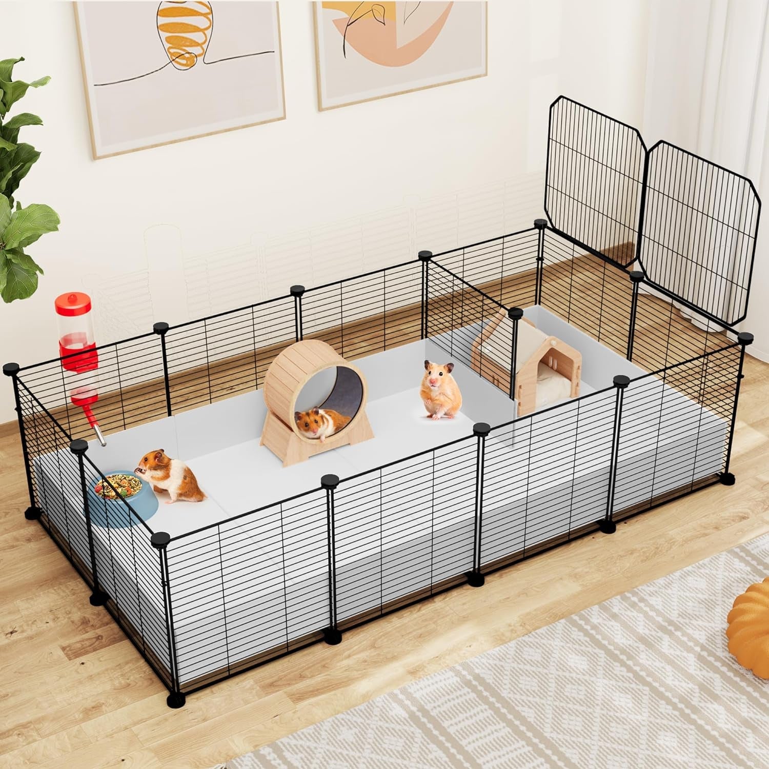 YITAHOME Guinea Pig Cage, Indoor C&C Small Animal Cage with Waterproof Plastic Liner, Loft and Partition for Bunny, Chinchilla and Hamster, Habitat Fence Playpen with 25PCS Pannels