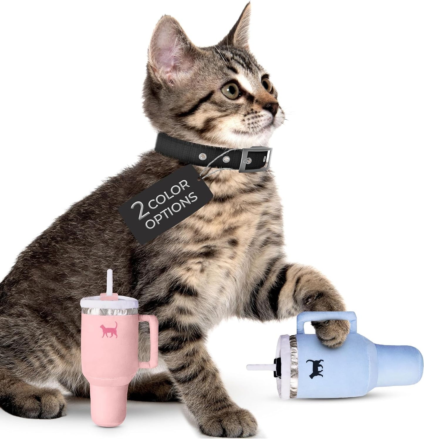 Kitty Kollection | Plush Kitty Cup Tumbler Catnip Toy with Crinkle Paper – Trendy, Cute, Funny Parody Cat Toy (Chambray Blue)