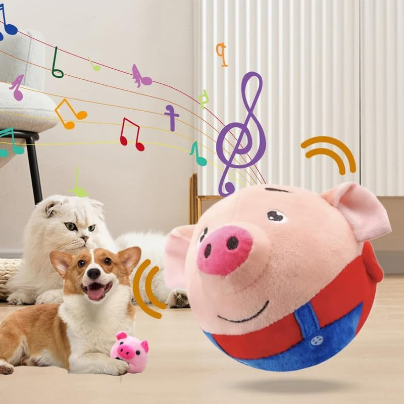 2024 NEW Active Moving Pet Plush Toy, Interactive Dog Toys Squeaky Moving Dog Ball Toy, Washable Cartoon Pig Plush Sound Electronic Dog Toy for Dog, Pets, Cats(E)