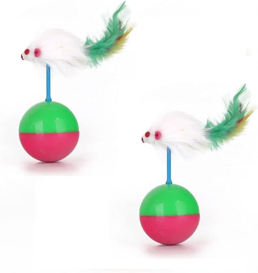 2Pcs Tease Cat Tumbler Mice Toys,False Feather Mice Ball Toys Kitten Pet Dog(Mix)