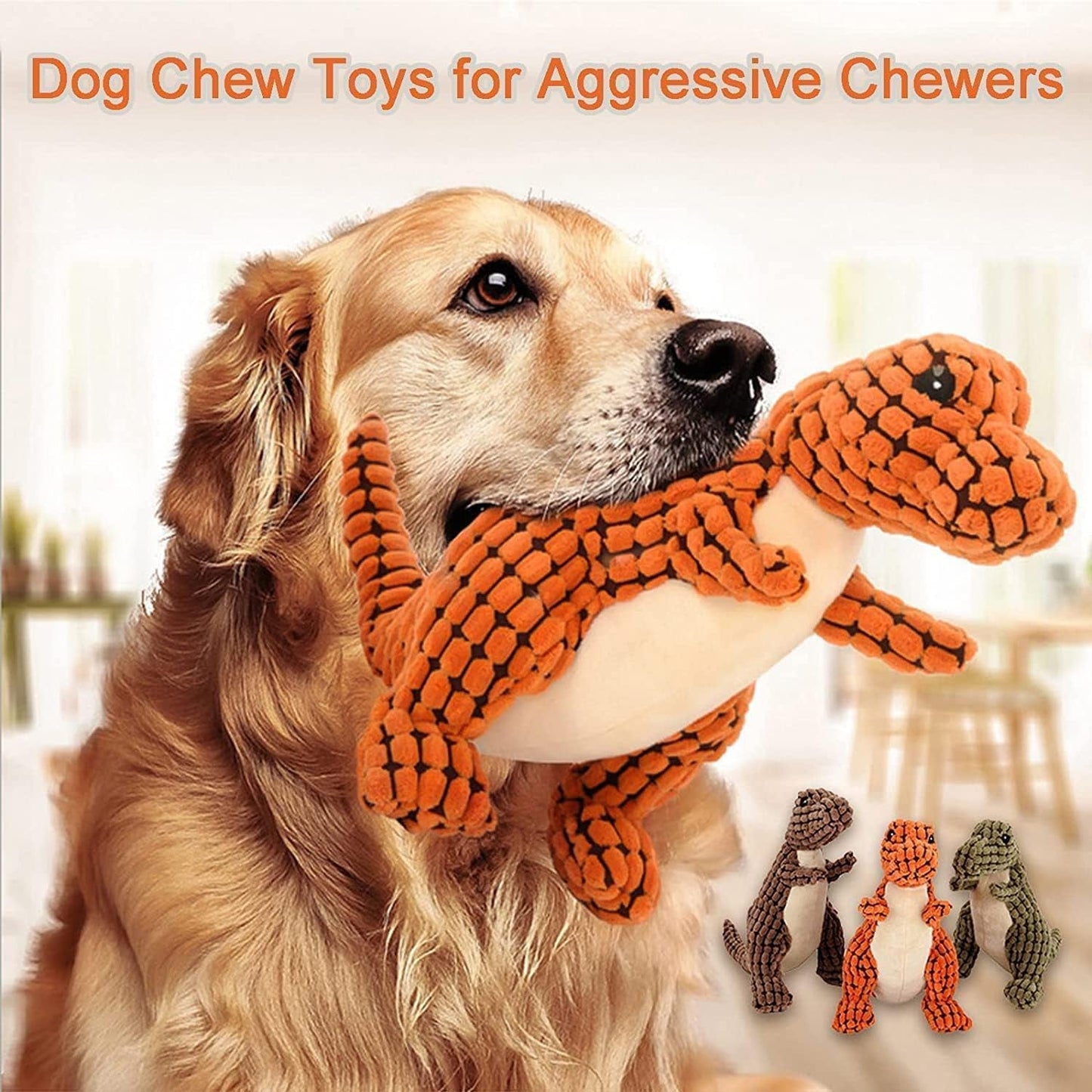 2024 New Indestructible Robust Dino, Plush Dog Toy, Indestructible Squeaky Toys for Dogs, Durable Dog Toys for Aggressive Chewers, Chew Toys for Dogs, Interactive Dog Toys for Boredom (A-Orange)