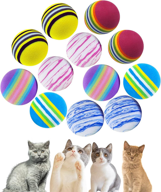 12PCS Cat Toy Balls, Pet Rainbow EVA Foam Balls 1.65Inch Lightweight Colorful Cat Balls Scratching Interactive Chaser Teaser for Cats Puppy Kitty Kitten Pets (6 Colors)