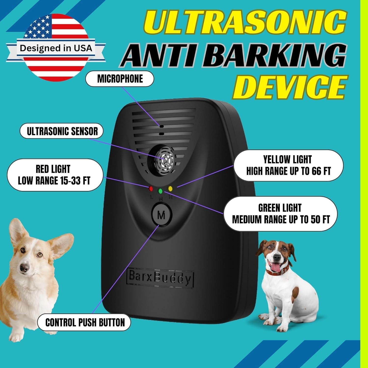 [3-Pack] Barkshield Home anti Barking Device, 66Ft Long Range Ultrasonic, Waterproof Dog Bark Deterrent Box for Indoor/Outdoor Use, Safe Bark Collar Alternative Dog Training & Behavior Aid