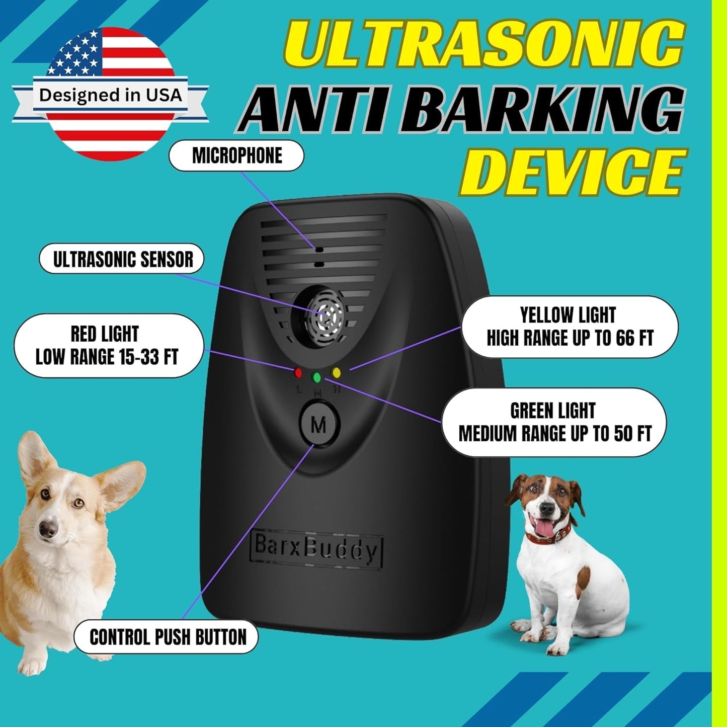 [5-Pack] Barkshield Home anti Barking Device, 66Ft Long Range Ultrasonic, Waterproof Dog Bark Deterrent Box for Indoor/Outdoor Use, Safe Bark Collar Alternative Dog Training & Behavior Aid