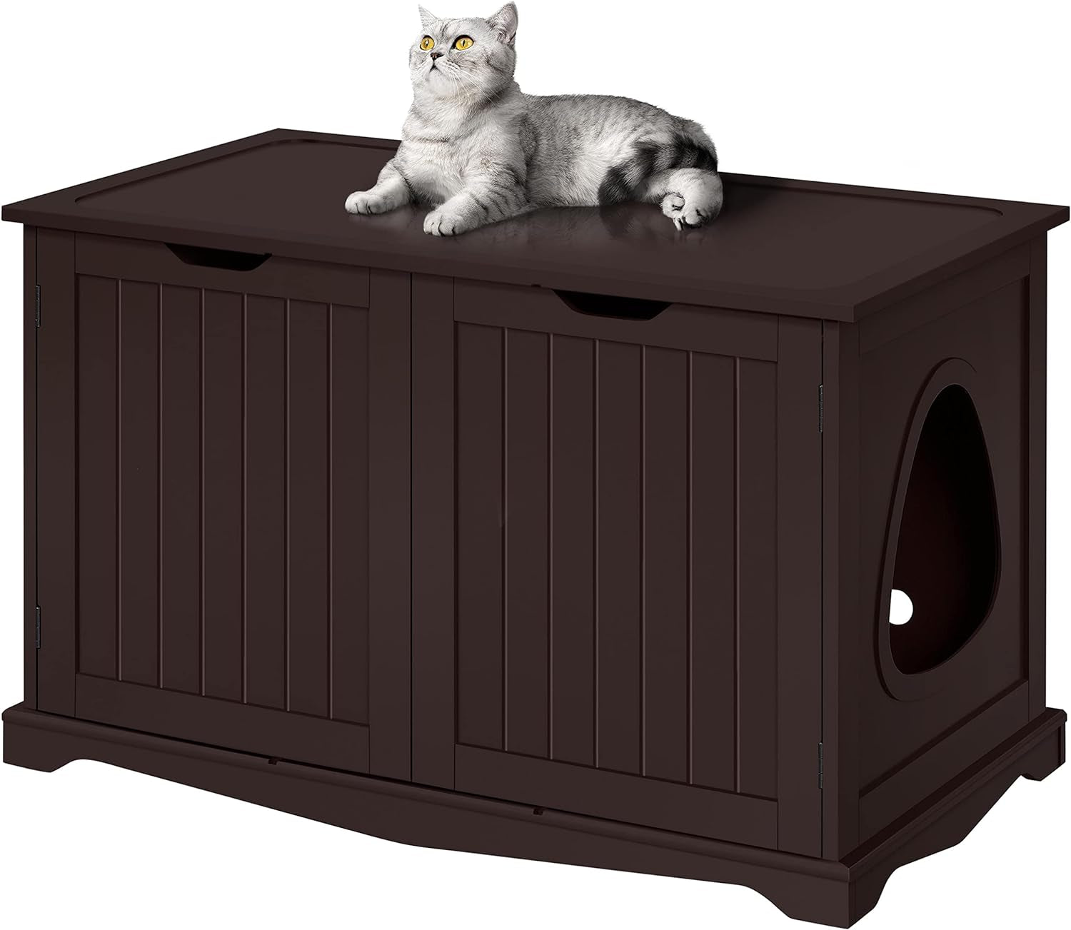 Yaheetech Cat Litter Box Enclosure, Cat Litter Box Furniture Hidden, Wooden Pet Crate Cat Washroom Storage Bench with Divider Home Litter Loo Indoor Cat House White