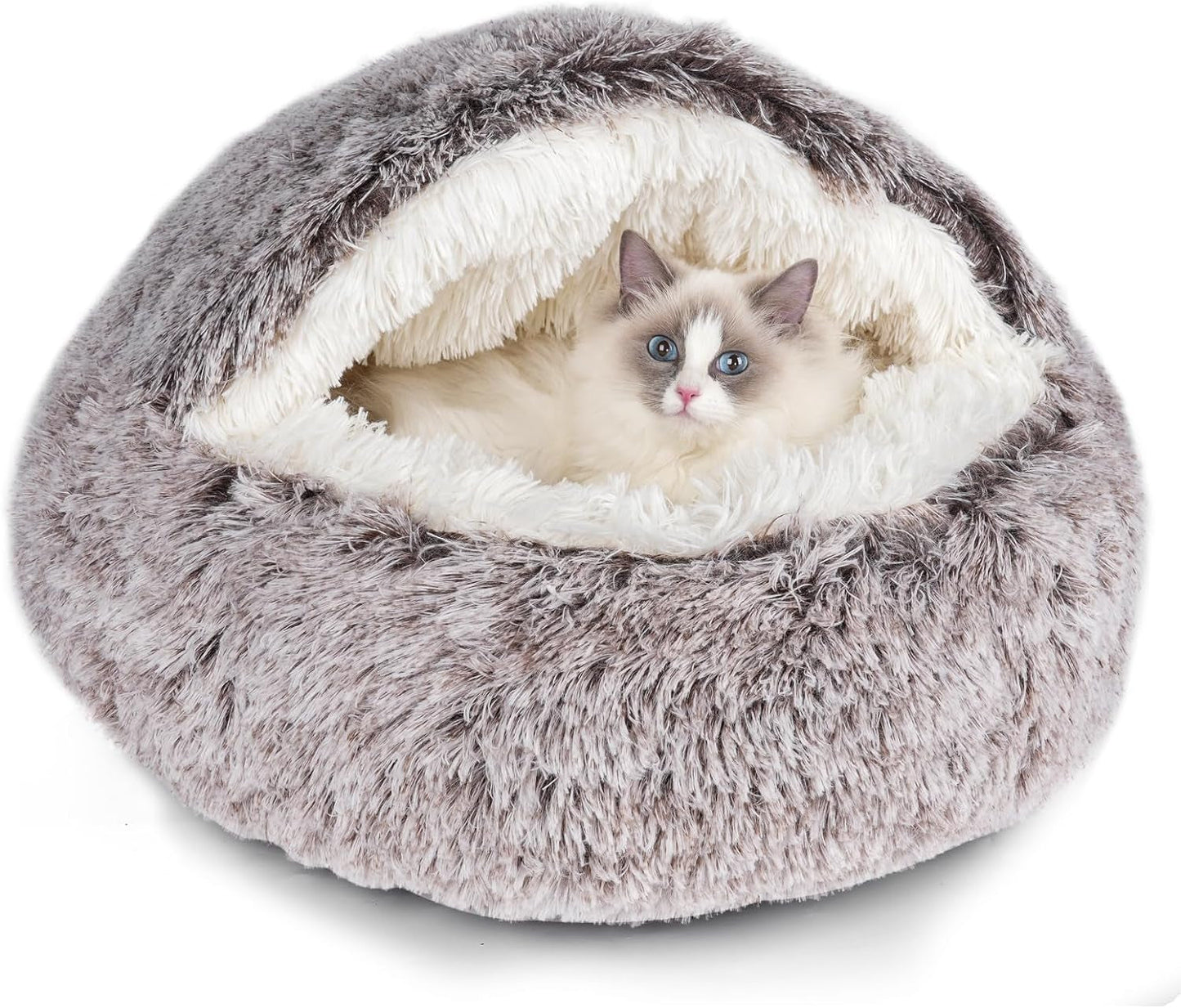 Cat Beds & Dog Bed with Cover Cave, Dog Beds for Small Dogs, round Soft Plush Donut Calming Pet Bed for Indoor Cats or Small Dog, Washable Puppy Bed with Non-Slip Bottom-16Inch